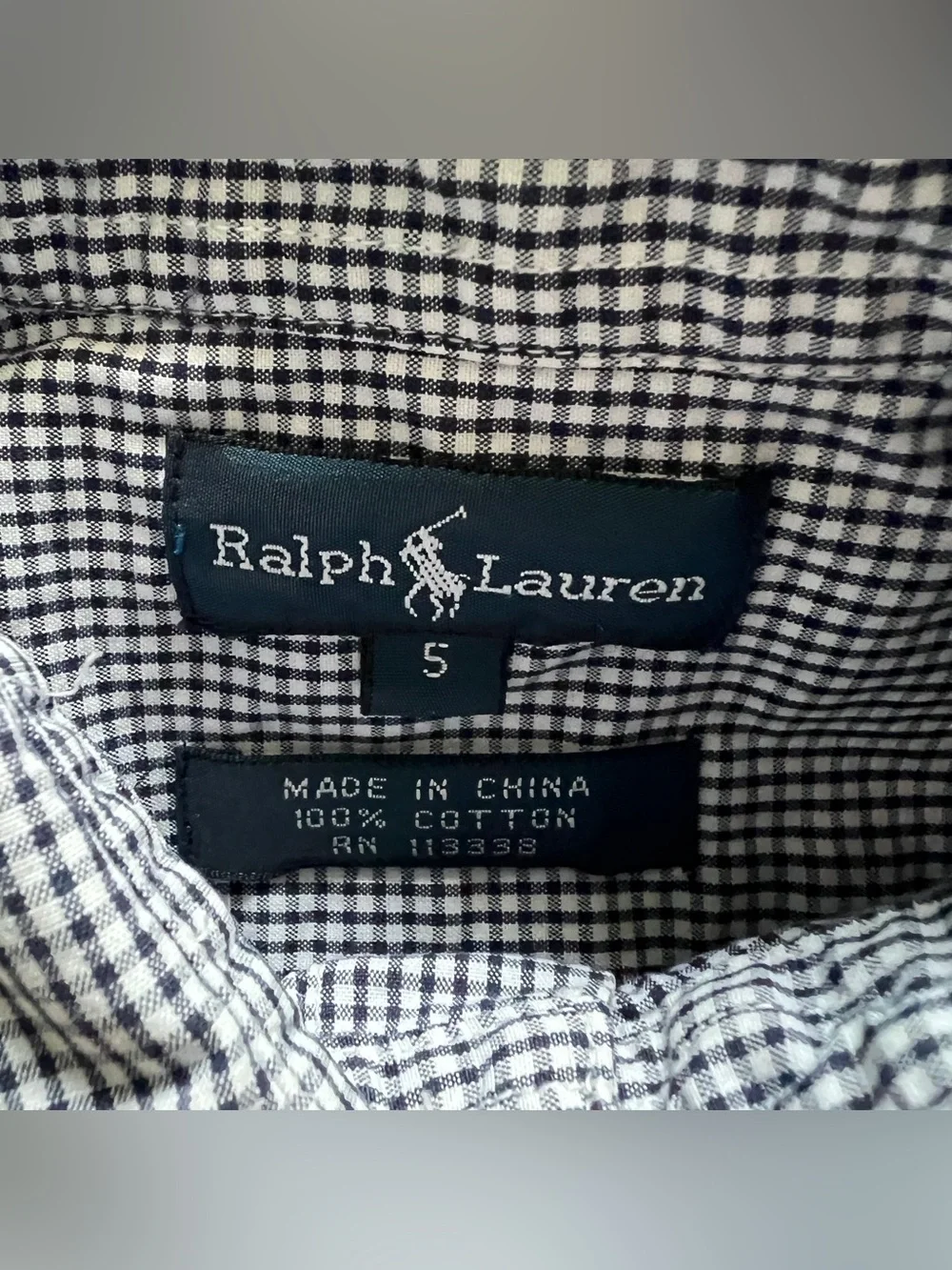 Ralph Lauren Gingham Check Plaid Button Down Shirt Preppy Cotton Kids Sz 5